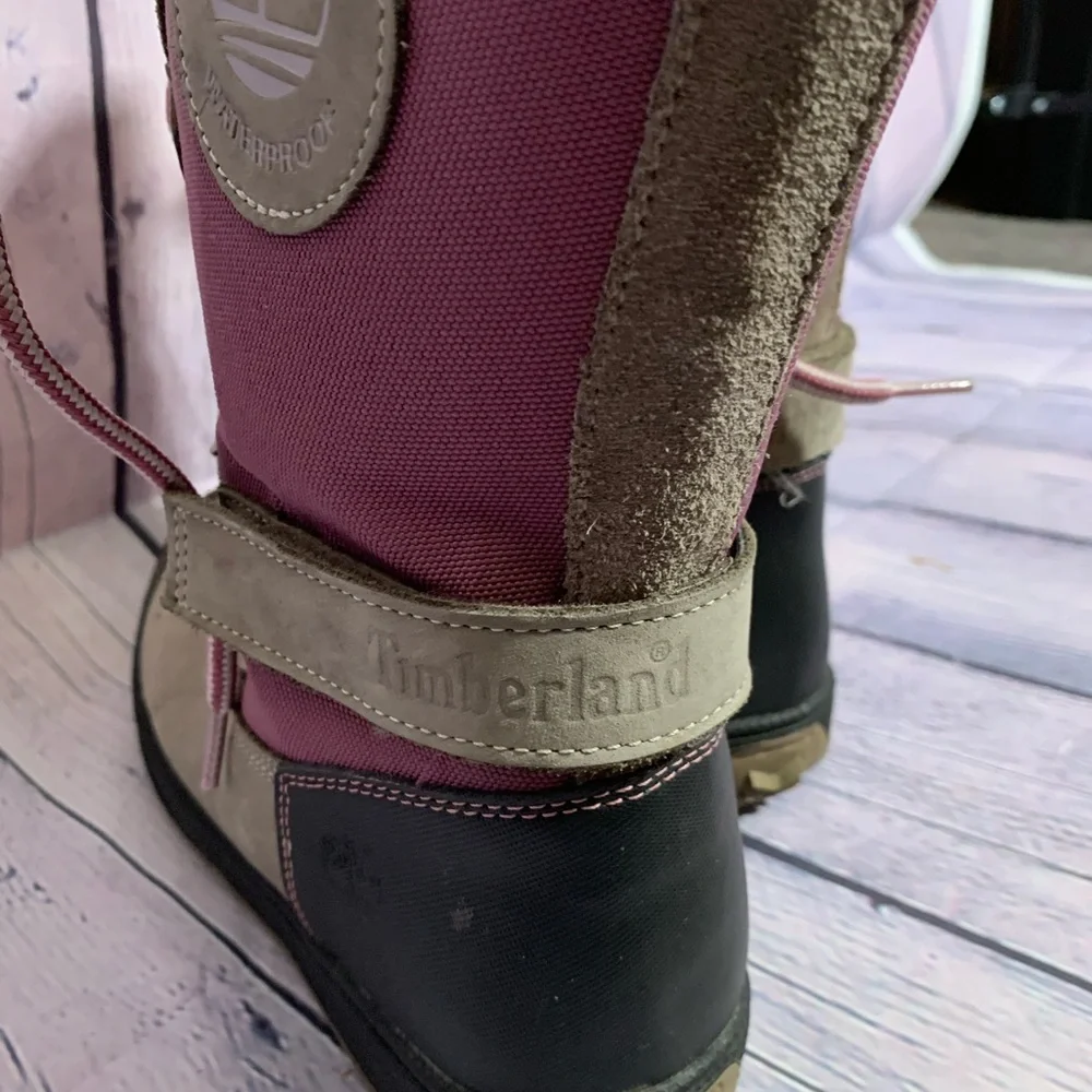 Timberland Girls Insulated Snow Boots Purple Gray Size 5.5 Waterproof Leather